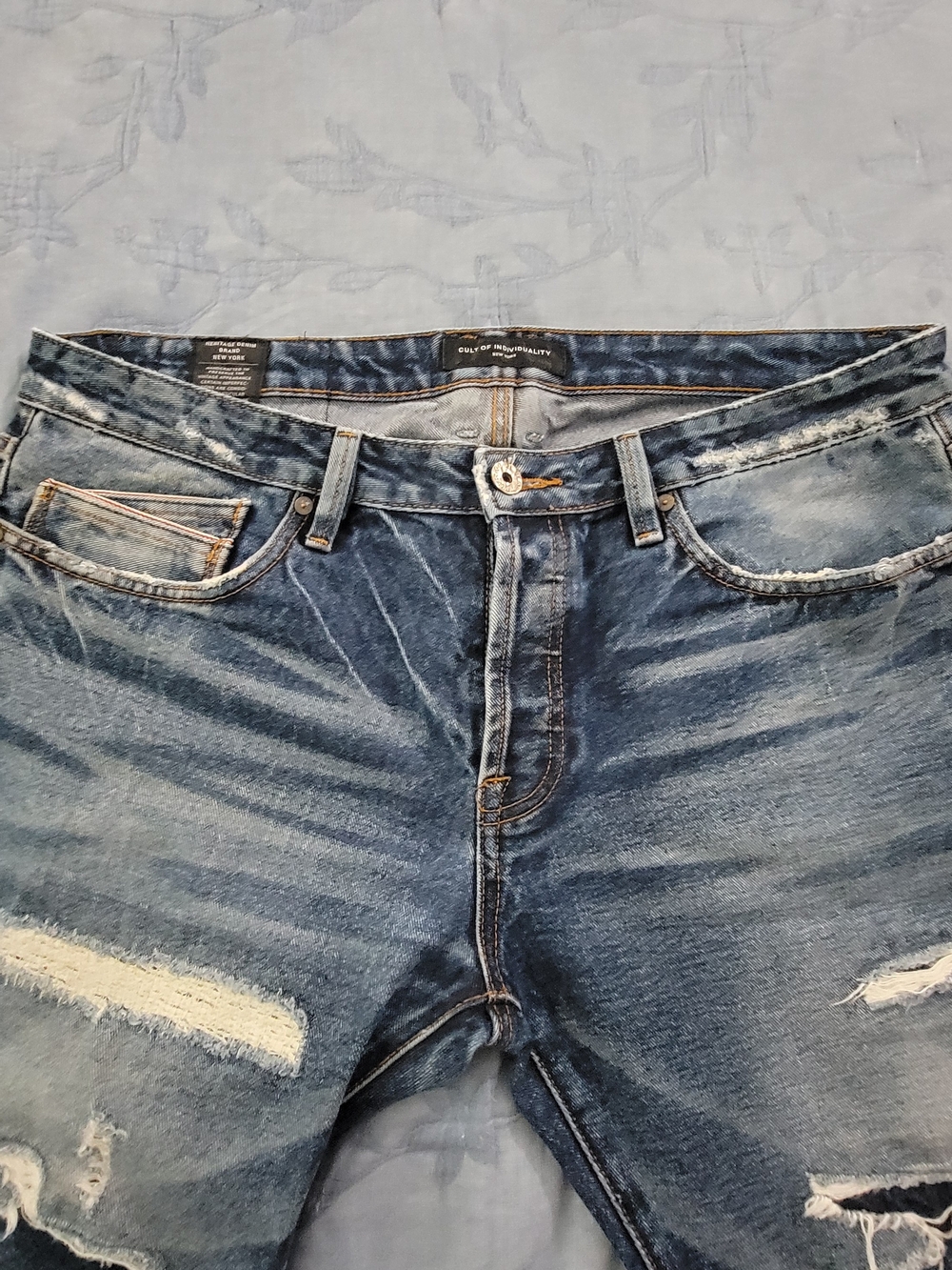 Cult Of IndivisualityDistressed Blue Denim Jeans.